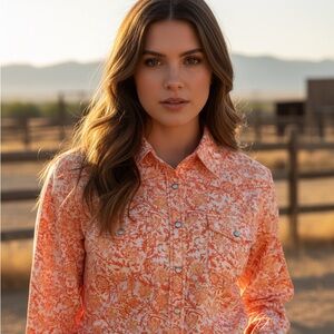 Cowgirl Hardware Floral Orange Women's pearl snap Top